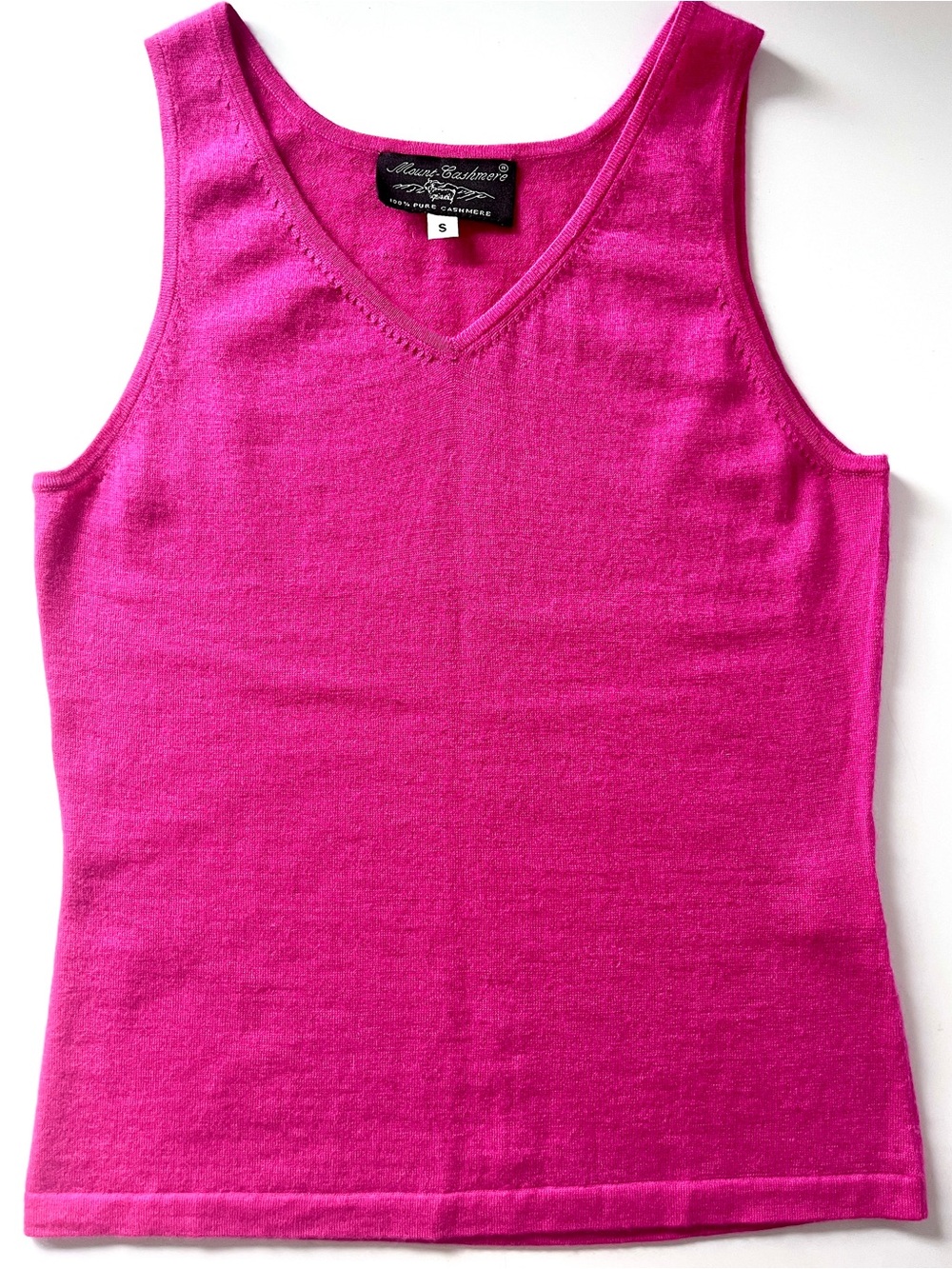 Mount Cashmere 100% Cashmere Tank Sweater Fuchsia Pink V-Neck Fine Gauge S